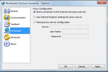 Connection settings in the Workbooks Outlook Connector