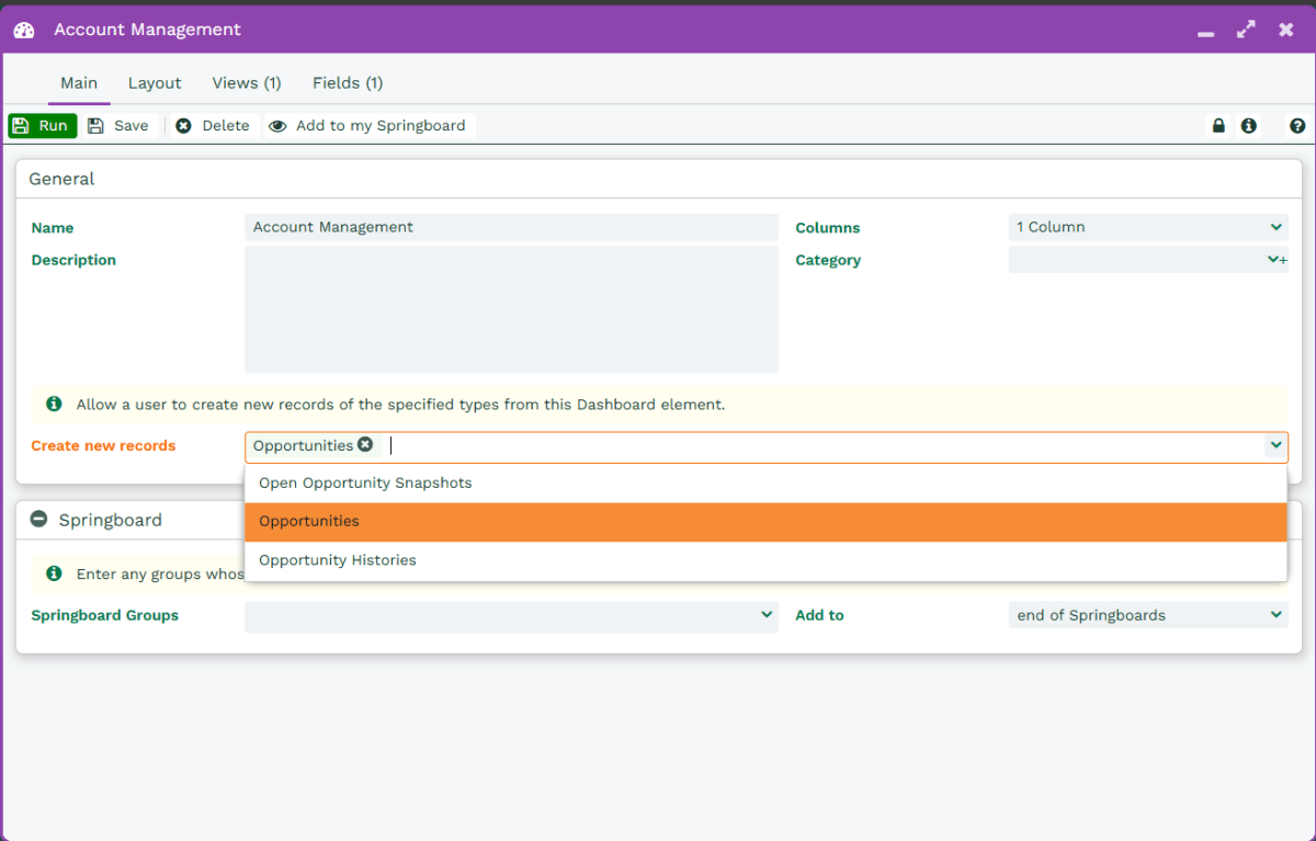 Adding Elements to Dashboards | Workbooks CRM Support