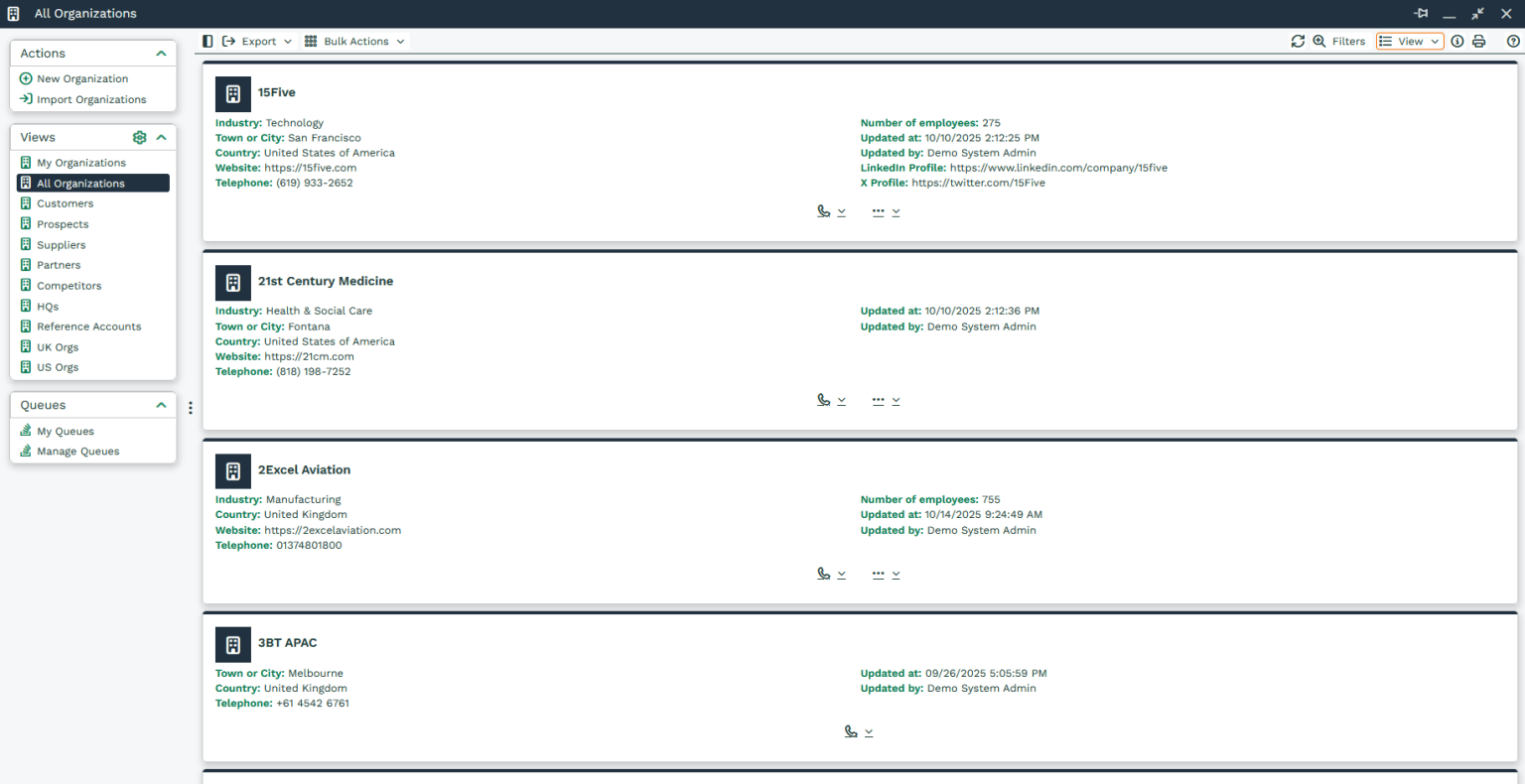 Worked Examples of Card Views | Workbooks CRM Support