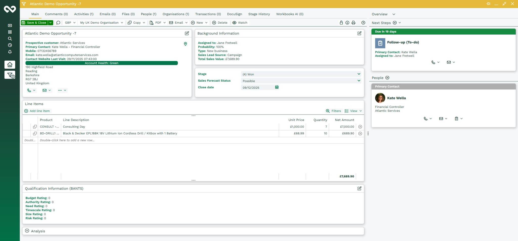 Overview Tab | Workbooks CRM Support