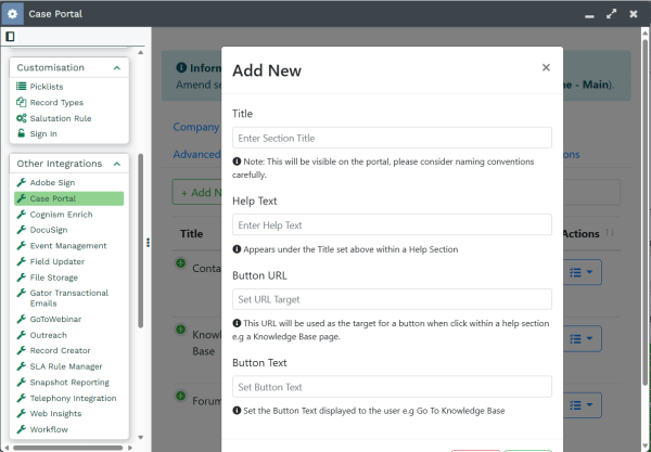 Help Dialog | Workbooks CRM Support